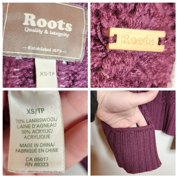 Roots lambswool-blend knit sweater zip cardigan. Pockets. 3/4 sleeve. XS. - Picture 3 of 16